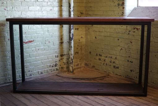 Custom Made Southern Industrial Design Cube Console Table With Reclaimed Mill Wood Flooring