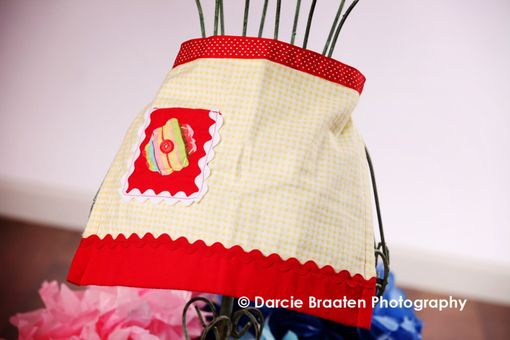 Custom Made Red, Yellow, And White Checkered Doll Apron "Strawberry Shortcake''