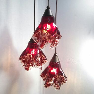 Custom Made Lighting - Signature Red Shades On Triple Entryway Fixture