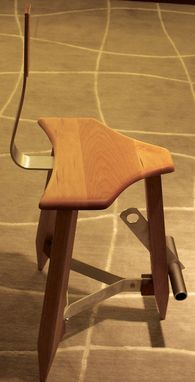 Custom Made Modern Counter Stool In Cherry And Oak With Adjustable Footrest And  High Backrest