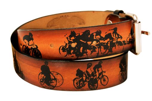 Custom Made Bicycle Print Leather Belt - A History Of Cycling