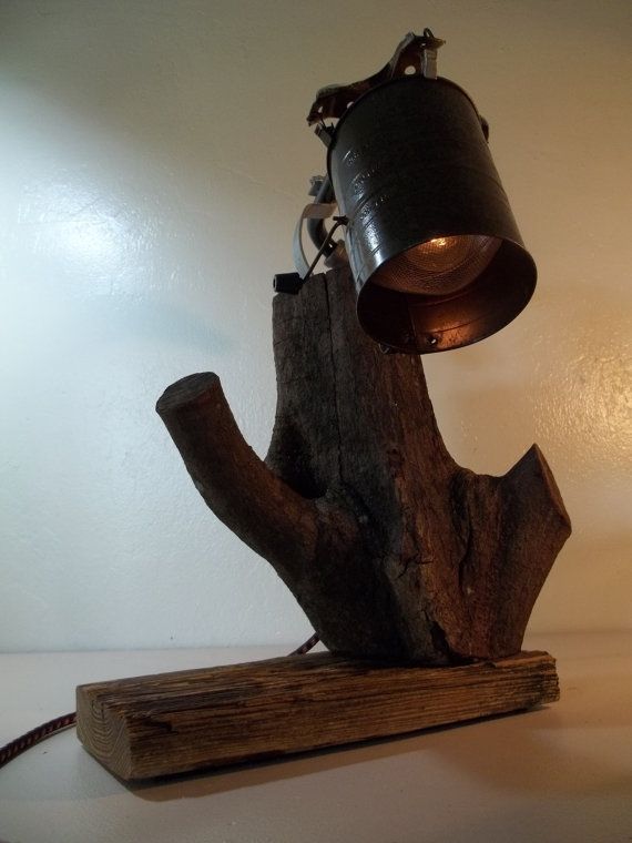 Hand Made Reclaimed Weathered Wood Minimalist Table Lamp by Retro Steam