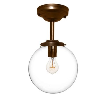 Custom Made 8" Clear Blown Glass Globe Downrod Pendant Light- Bronze