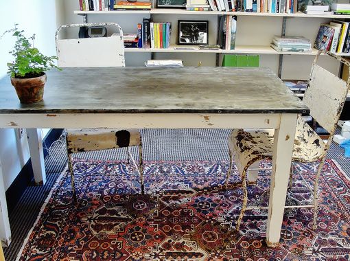 Custom Made Aged Zinc And Wood Table