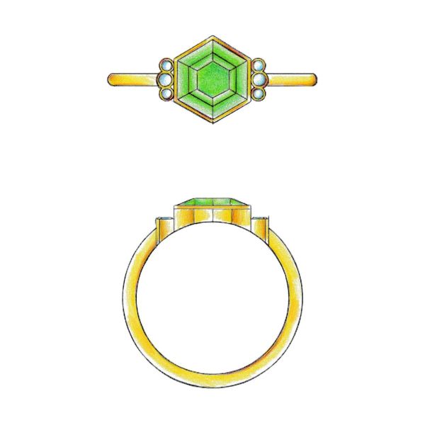 A stunning elongated hexagon tourmaline and diamond accents are set in yellow gold.