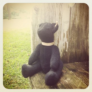 Custom Made Furry Felt Bear Hand Stitched /Jointed Embroidered Details /Reworked And Recycled Materials