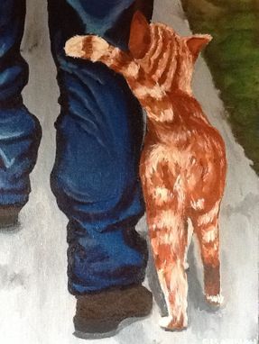 Custom Made Man Walking With Cat Oil Painting