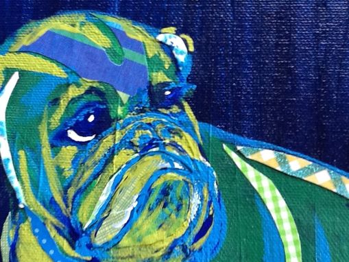 Custom Made Bulldog Collage In Greens And Blues