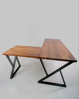 Custom Made L Desk - Walnut Desk- Midcentury Modern- Metal Base