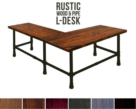 Custom Made L Shaped Desk, L-Desk, Industrial Style Pipe And Wood Computer Desk Free Shipping