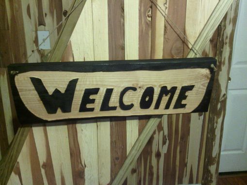 Custom Made Solid Wooden Sign With “Welcome” Reverse Engraving