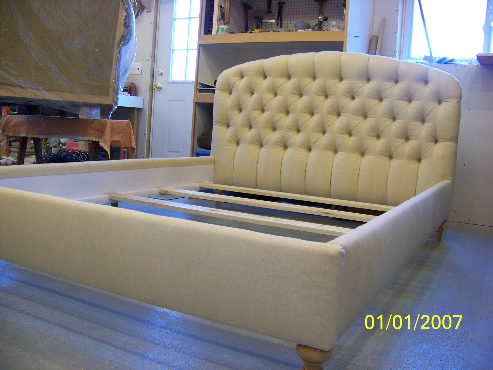 Custom Made Queen Size Tufted Upholstered Headboard, Footboard And Side