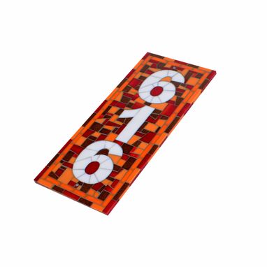 Custom Made Vertical House Number Plaque In Red, Orange And Brown Mosaic Tile