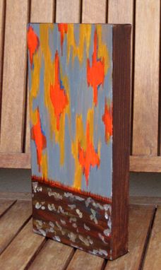 Custom Made Ikat Original Abstract Painting - 6"X12" Red Gray Ochre Ikat Fabric Painting By Devikasart