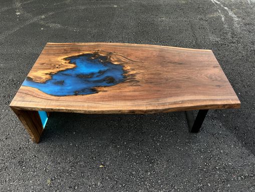 Custom Made Live Edge Walnut Waterfall River Coffee Table