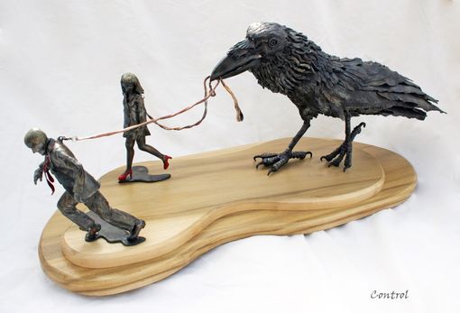 Custom Made Sculpture, Raven With Figures.