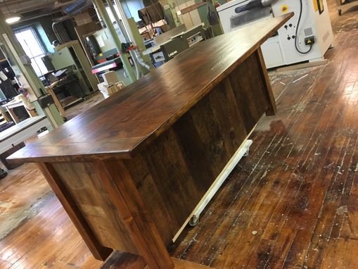 Custom Made Reclaimed Kitchen Island With Open Shelving And Wood Top