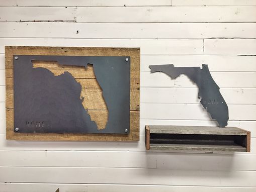 Custom Made Florida Home State Steel On Reclaimed Wood Wall Decor