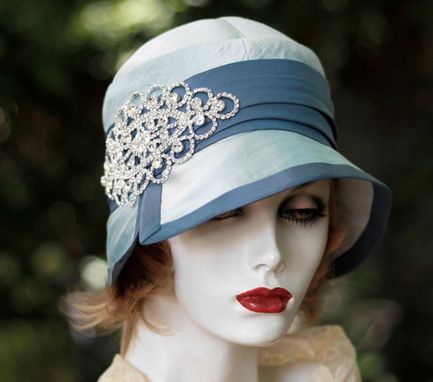 Custom Made Silk Cloche 1920s Hat With Rhinestone Enrichement