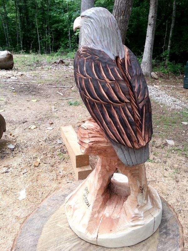 Hand Made Perched Bald Eagle Wood Sculpture by Sleepy Hollow Art