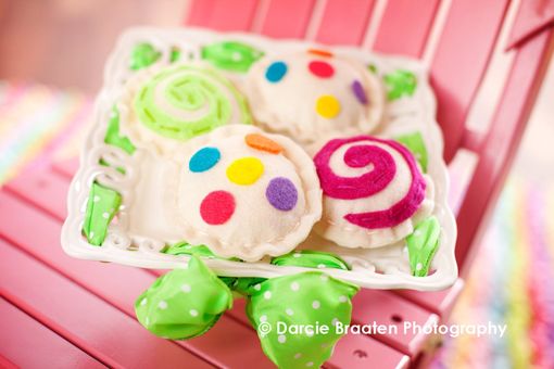 Custom Made Felt Cookies With Swirls And Dots "Bubble Gum''