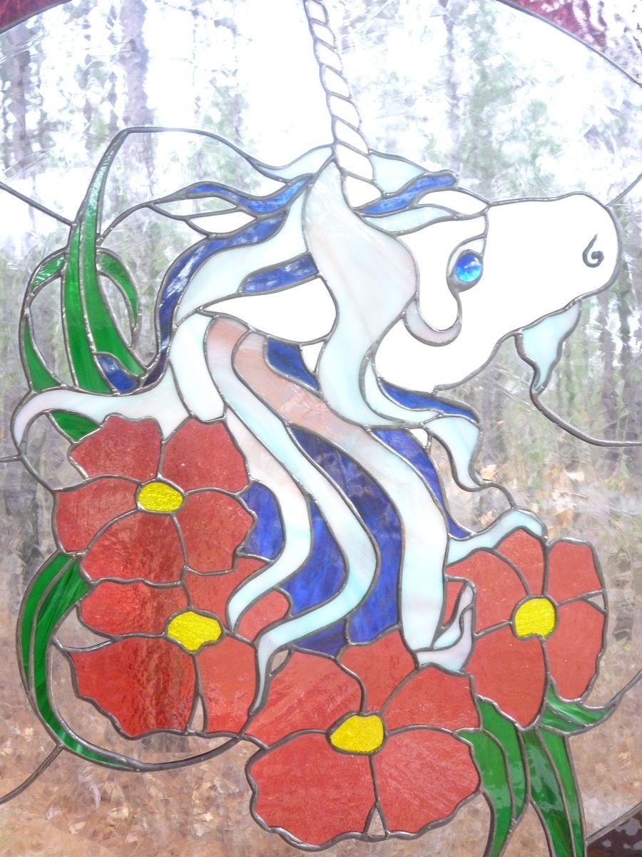 Hand Crafted Unicorn Stained Glass Hanging Panel By The Last Unicorn