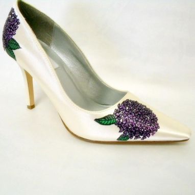Custom Made Wedding Shoes Hand Painted Hydrangeas Ivory Pumps