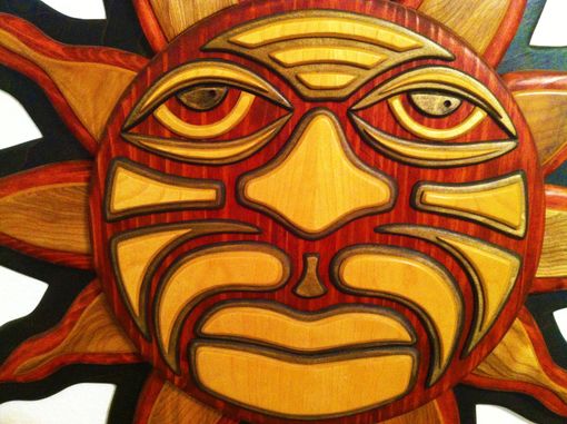 Custom Made Red Wood Crafted Mosaic Tribal Sun