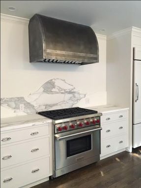 Custom Made #102 Medium Patina Barrel Style Zinc Range Hood With Rivets