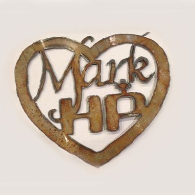 Custom Made Distressed Steel Heart With Names Wall Hanging