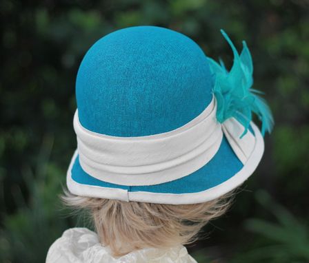 Custom Made 1920'S Cloche Summer Hat In Teal Blue