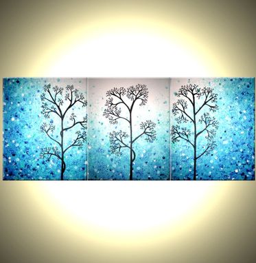 Custom Made Light Blue Trees, Original Modern Large Abstract Fine Art Acrylic Blue Tree Landscape Painting