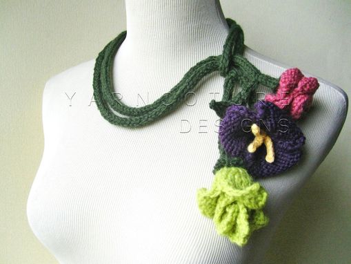 Custom Made Picking Wildflowers...Freeform Knit Flower Art Necklace / Fiber Art Handmade Wedding