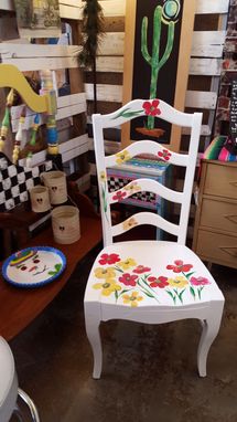 Custom Made Solid Wood High Back White Chair Red Poppies