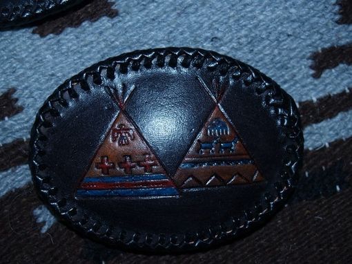 Custom Made Indigenous Petroglyph Buckle Indian Warrior On Horse With Tomahawk