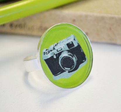 Custom Made Photo Camera Ring - Apple Green Jewelry - Adjustable Ring - Apple Green Resin Ring - Funky Jewelry