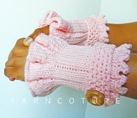 Custom Made Retro - Victorian Knit Cuffs / In Peony Pink W/ Faux Wood Buttons