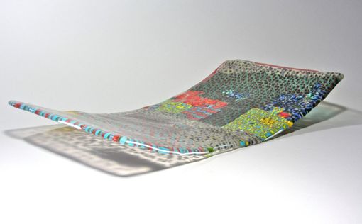 Custom Made Fused Glass Platter Multi Color 16 Inches Sculpture Murrini