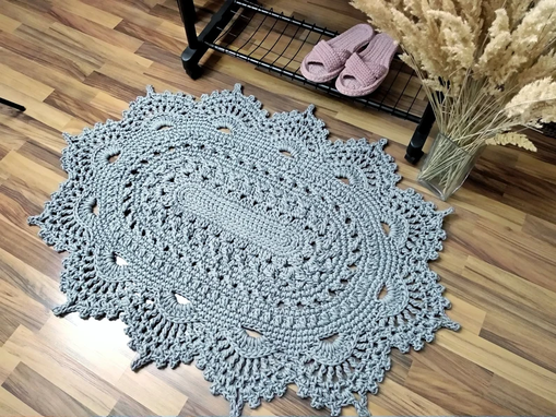 Custom Made Gray Oval Handmade Crochet Rug, Many Colors To Order Carpet,