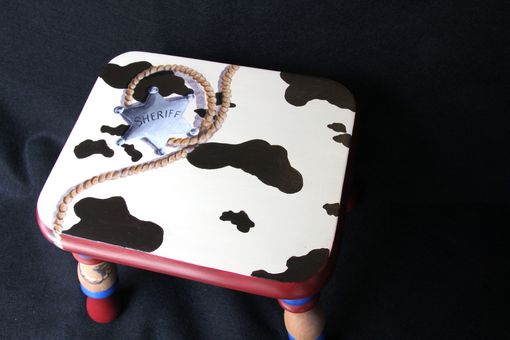 Custom Made Hand Painted Western Themed Child's Footstool