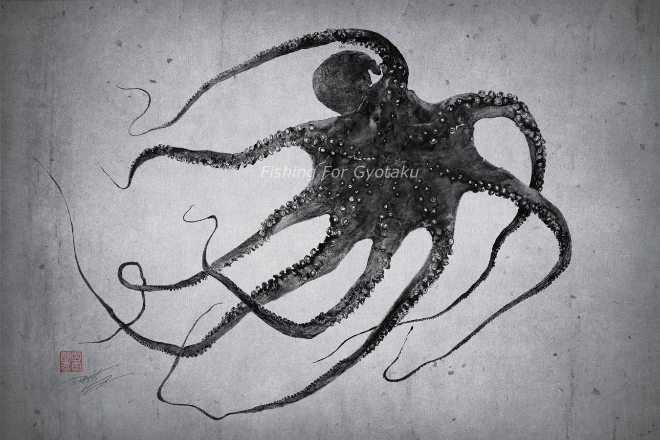 Fleeting Octopus Gyotaku Print - Traditional Japanese Fish Art.
