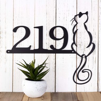 Custom Made Cat House Number Metal Sign, Address Sign, Custom Sign, House Numbers, Address Plaque, Cat Sign