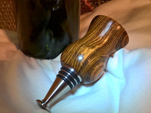 Custom Made Wine Bottle Stopper. Bacote Hardwood And Solid Stainless Steel