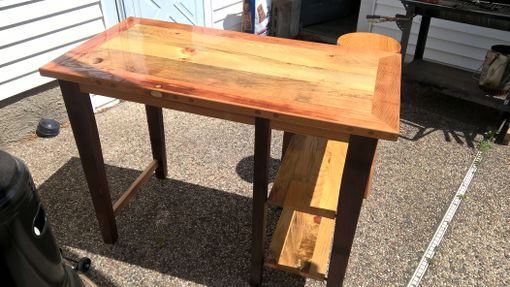 Custom Made Reclaimed Pine And Mahogany Mill Table W/Shelves