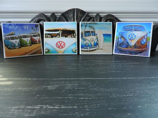 Custom Made Vw Bus Beach Theme Ceramic Coasters