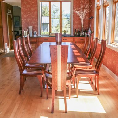 Handmade Modern Wood Dining Chair In Cherry And Curly Maple, Carved