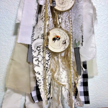 Custom Made Honey Bee Rag Bow Vintage Lace Tassel Wall Decor Mirror Decor Door Hanger