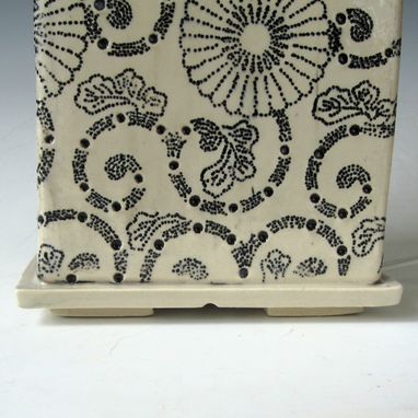 Custom Made Table Lamp In Cream With Black Flowers