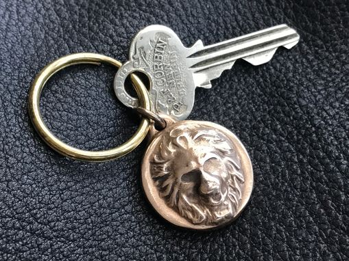 Custom Made Classic Lion's Head Key Fob Key Chain In Solid Bronze