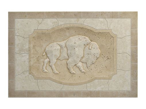 Custom Made Carved Buffalo Mosaic Tile Mural 16" X 24"